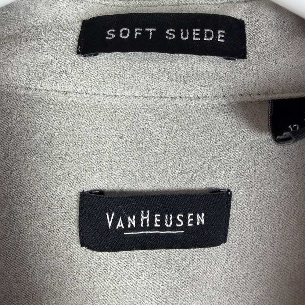 Van Heusen Soft Suede Shirt Men's XL 17-17.5 Grey Long Sleeve Button Down Shirt - Picture 6 of 8